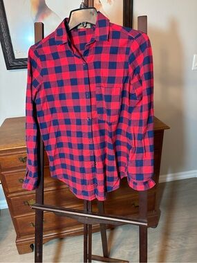 Women’s Red and Navy Plaid Button-Up Shirt